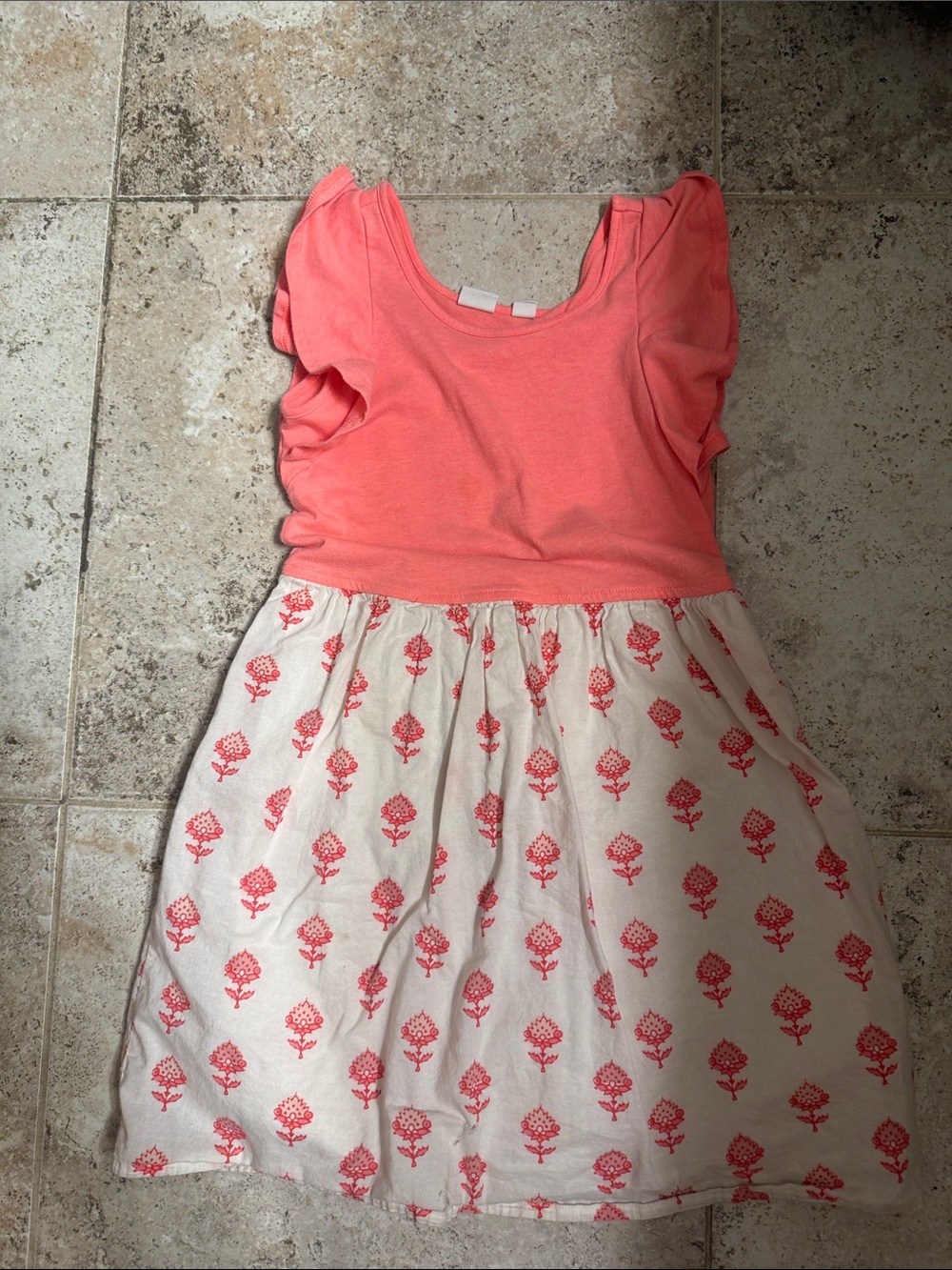GAP Coral Top with Cream Floral Skirt Kids Dress